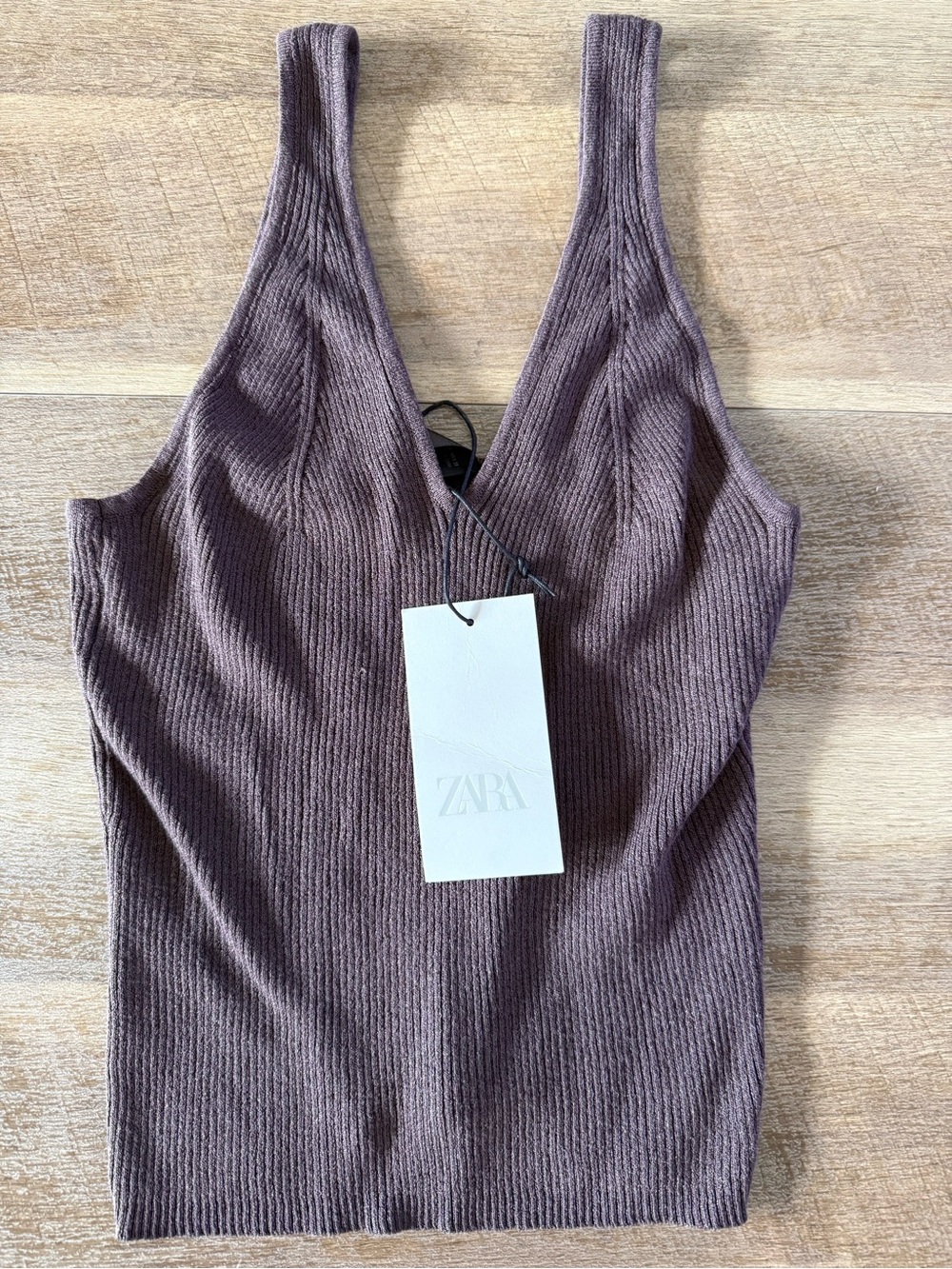 NWT Size M Zara Ribbed V-Neck Tank in Brown